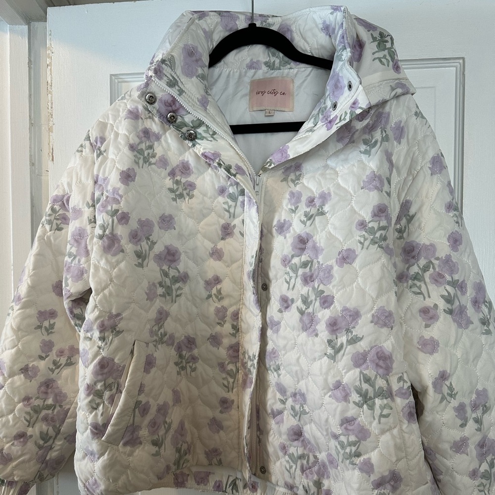 Ivy City Co floral hooded coat L